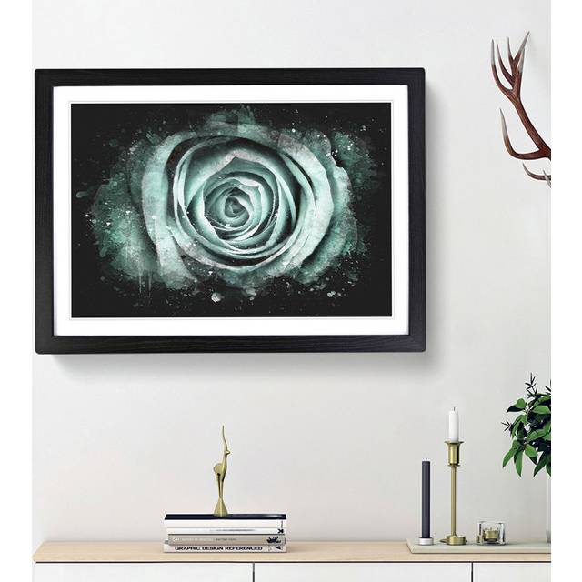 Mint Green Rose - Picture Frame Graphic Art Print - Black Framed (45cm H x 63cm W x 2cm D)