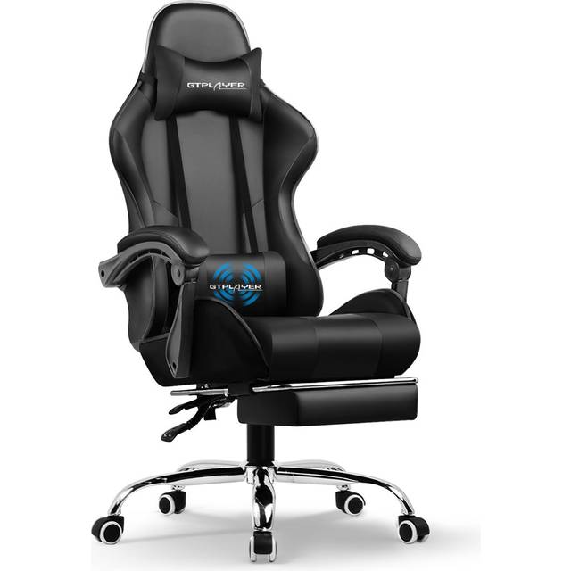 Gaming Chair, Computer Chair with Footrest and Lumbar Support, Height Adjustable Game Chair with 360°-Swivel Seat and Headrest and for Office or Gamin - White (135cm H X 70cm W X 70cm D)