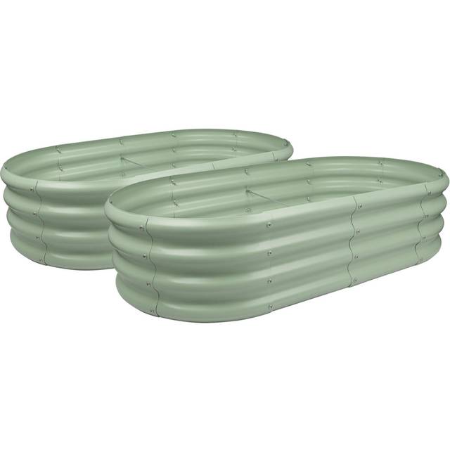 Rounded Galvanised Steel Raised Garden Bed - 120cm x 60cm - 2pc - Green - One Size