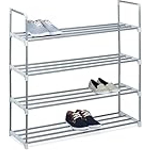 Relaxdays - Shoe Rack Plug-in System, 4 Levels, for 16 Pairs of Shoes, HxWxD: 93 x 90 x 31 cm, Metal, Silver/White