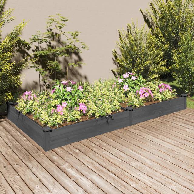 Dakota Fields Garden Raised Bed With Liner 120X60x25 Cm Solid Wood Fir - Grey (25cm H x 240cm W x 120cm D)