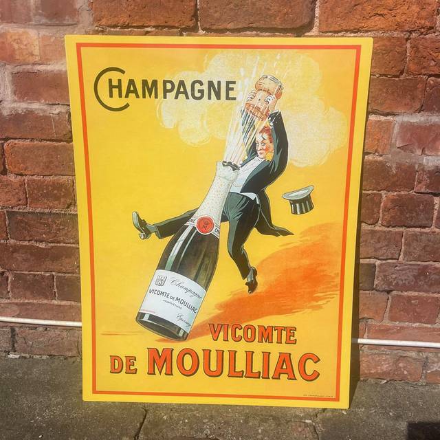 French Champagne Vicomte De Moulliac Wall Décor - Black;White;Yellow (60cm H x 40cm W)