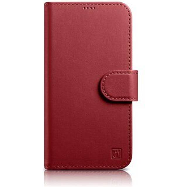 iCarer iPhone 14 Pro PlÃ¥nboksfodral 2in1 Ãkta LÃ¤der - RÃ¶d