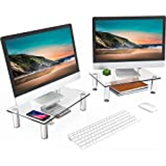 FITUEYES Monitor Stand Glass Height Adjustable PC Laptop Computer Screen Riser - 2 Pack - 38.5x24x7.5cm DT103803GC