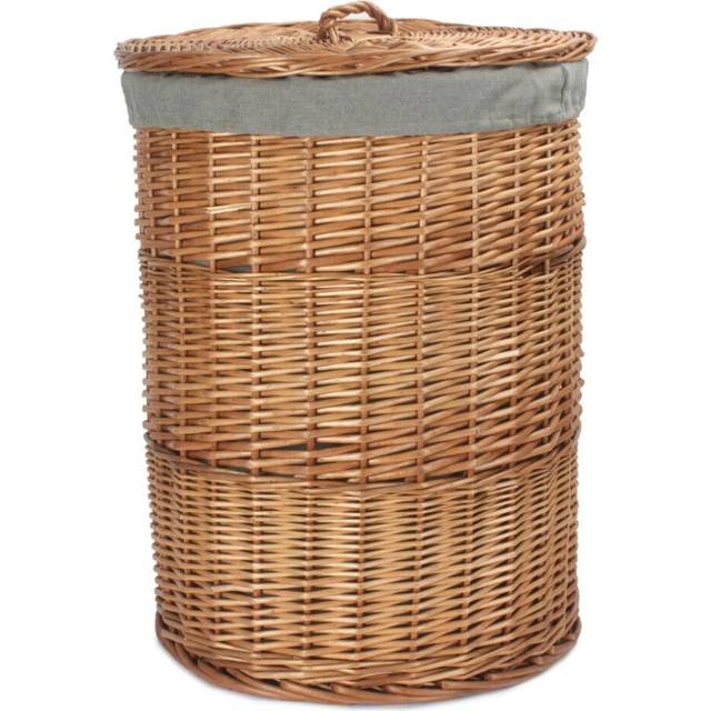 Light Steamed Round Linen Basket with Grey Sage Lining - Large
