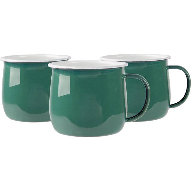 375ml Coloured Enamel Belly Mugs - Pack of Six - Green
