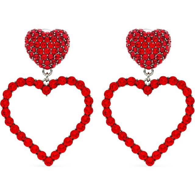 Moschino - Red Heart Crystal Clip Earrings One Size