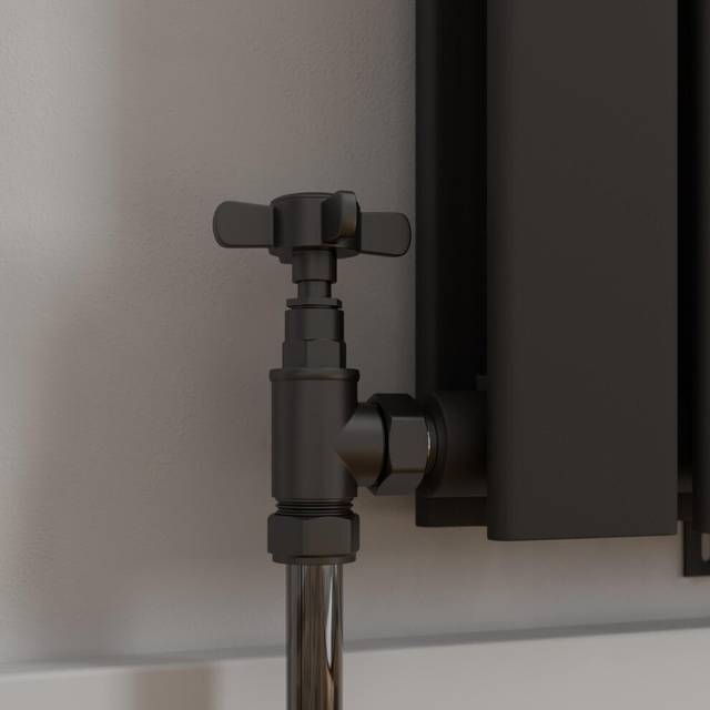 DuraTherm Standard Black Cross Head Angled Radiator Valves - 15mm