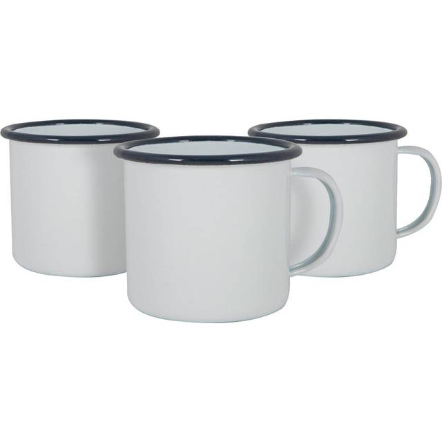 375ml White Enamel Mugs - Pack of Six - Blue