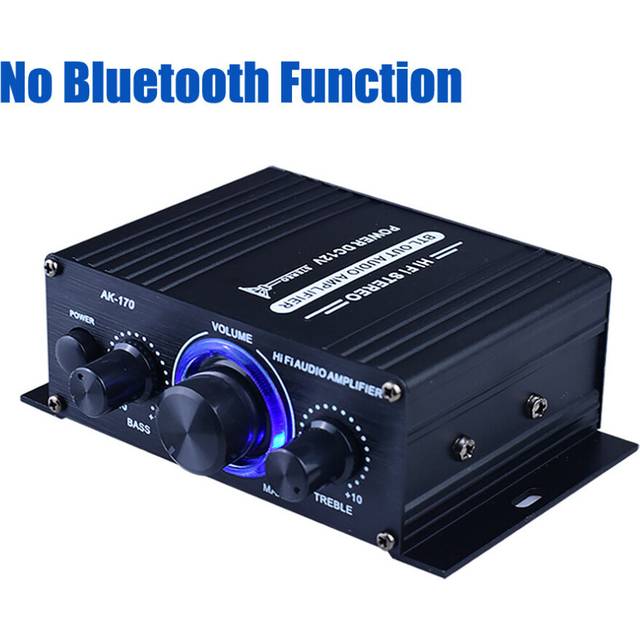 (a-Ordinary) AK-170 Mini HiFi Stereo Audio Amplifier Bluetooth LED 200W+200W 12V Dual Channel Power Home Car Amp with RCA Input Amplificador
