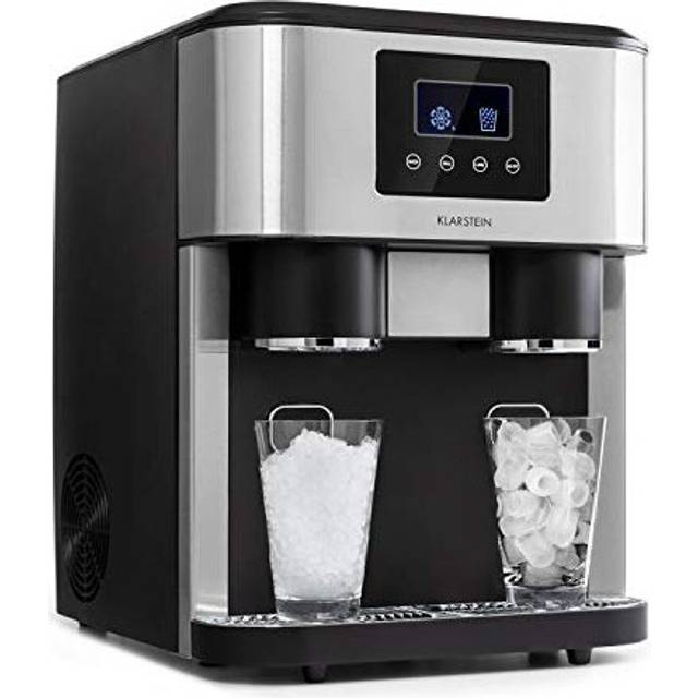 Klarstein Eiszeit Crush - 3-in-1: Ice Maker, Ice Machine, Ice Cube Maker, Crushed Ice, Ice Water, 2 Cube Sizes, 15-18kg / 24h, LCD Display,