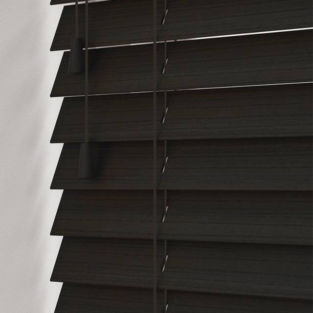 Fine Grain Faux Wood Venetian Blinds with Strings - Dark Walnut / 50cm - Brown