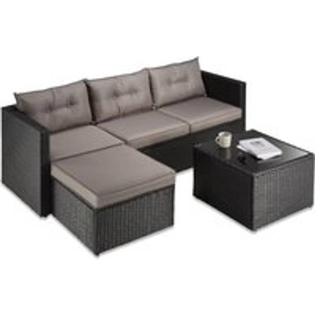 Vonhaus 4 Seater Antigua Garden Corner Sofa & Table, Black