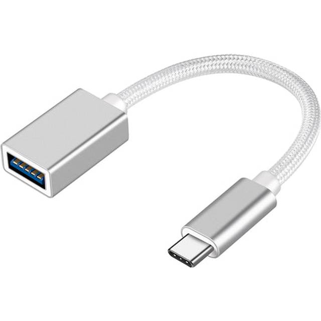 NÖRDIC USB3.2 Gen1 5Gbps USB-A OTG till USB-C adapter aluminium 50cm silver OTG till USB-C  Kabel