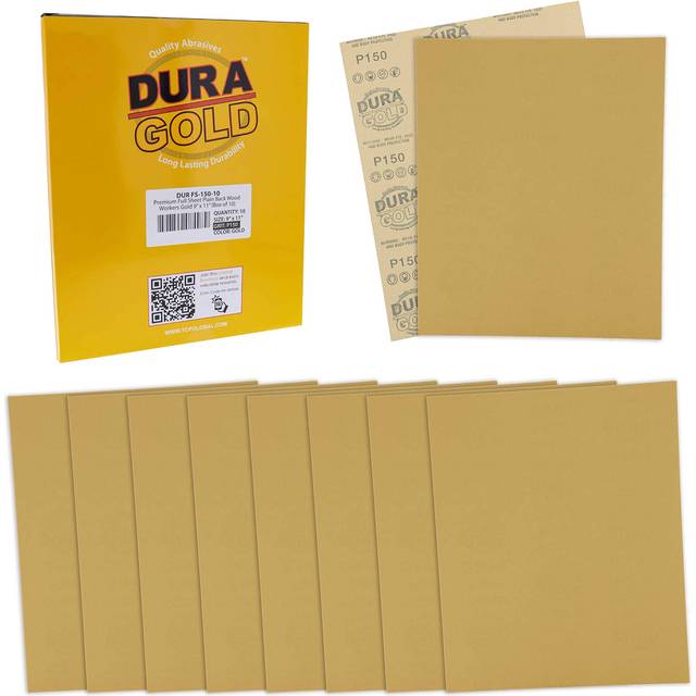 "Dura-Gold Premium 9"""" x 11"""" Gold Sandpaper Sheets  150 Grit (Box of 1"