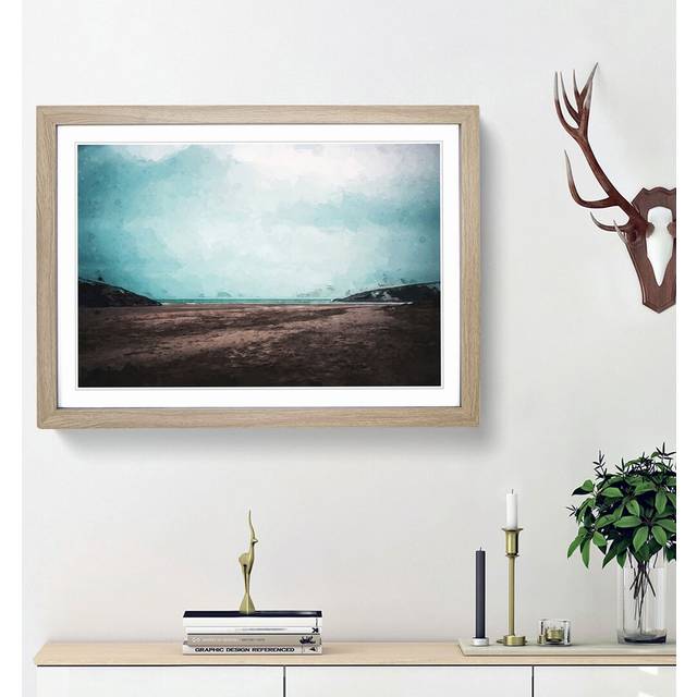 Cornwall Beach in England in Abstract - Picture Frame Graphic Art Print - Oak Framed (36cm H x 48cm W x 2cm D)