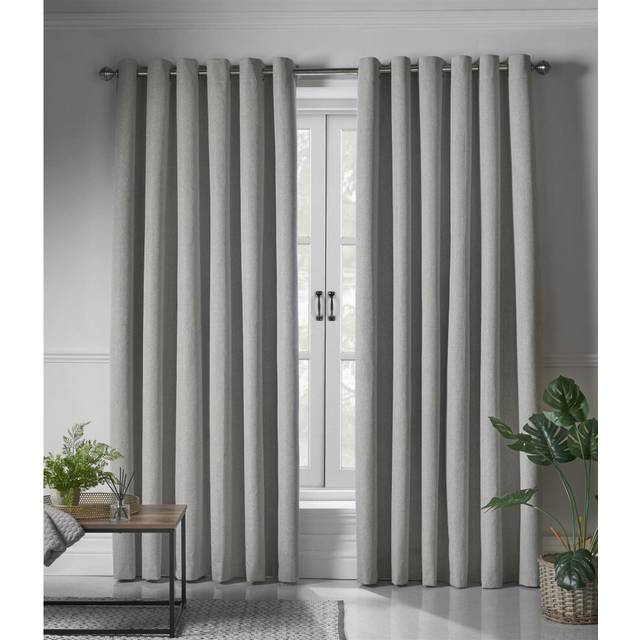 Linen Look Eyelet Ring Top Blackout Curtains - Slate / 110cm / 229cm - Grey