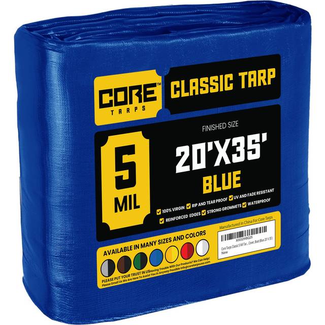 Core Tarps Classic 5 Mil Tarp Cover  Waterproof  UV Resistant  Rip and Tear Proof  Poly Tarpaulin with Reinforced Edges for Roof  Camping  Patio  Pool
