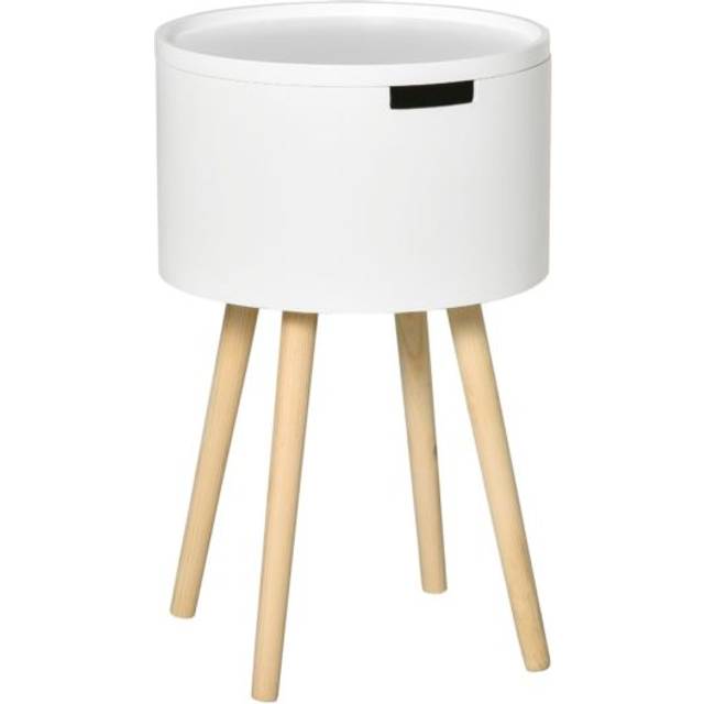 HOMCOM Round Hidden Storage Side Table With Removable Lid Tray White, White