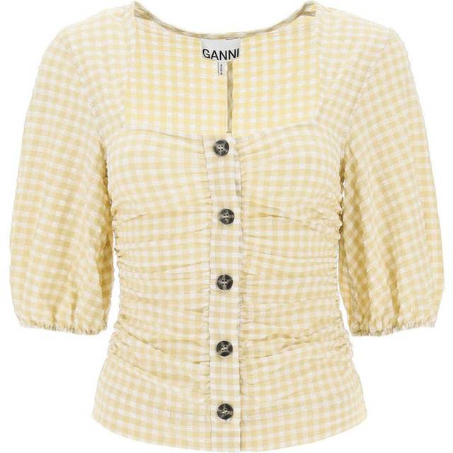 Ganni Checked Seersucker Blouse - EU 36/UK 8 - Green