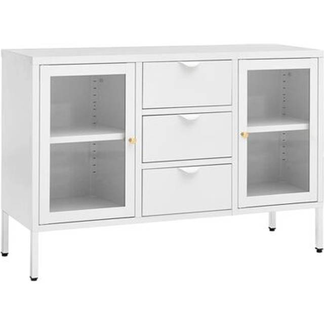 vidaXL Sideboard White 105x35x70 cm Steel and Tempered Glass