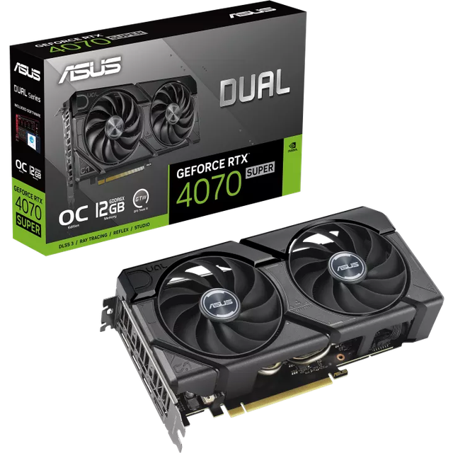 ASUS Dual GeForce RTX 4070 SUPER EVO OC Edition 12 GB GDDR6X spelgrafikkort (Nvidia RTX4070 SUPER DLSS 3, PCIe 4.0, 1x HDMI 2.1a, 3x DisplayPort 1.4a, DUAL-RTX4070S-O12G-EVO)