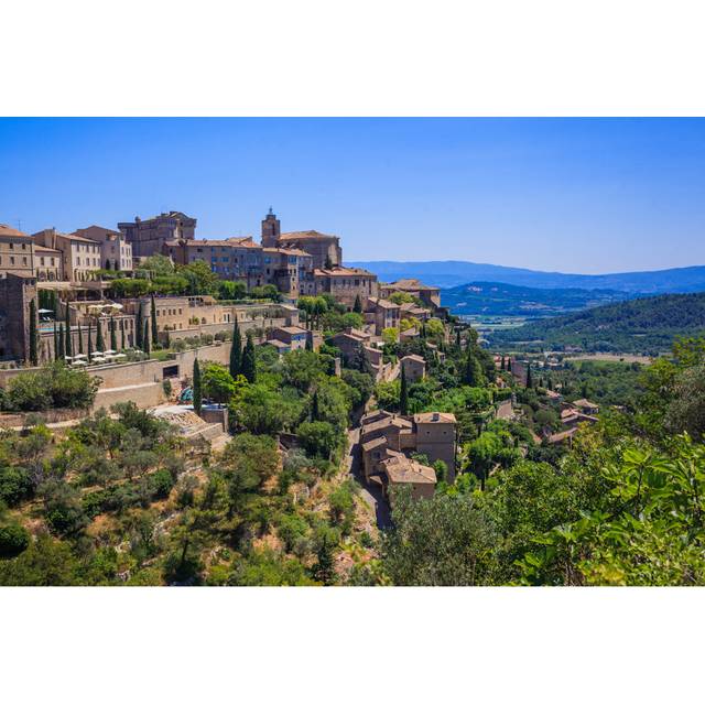 Small Typical Town In Provence by Bhidethescene - Wrapped Canvas Art Prints - Blue;Brown;Green (61cm H x 91cm W x 3.8cm D)