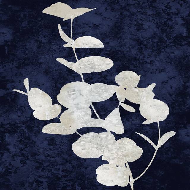 Tan and Navy Floral 1 by Danielle Carson - Wrapped Canvas Painting (30cm H x 30cm W)