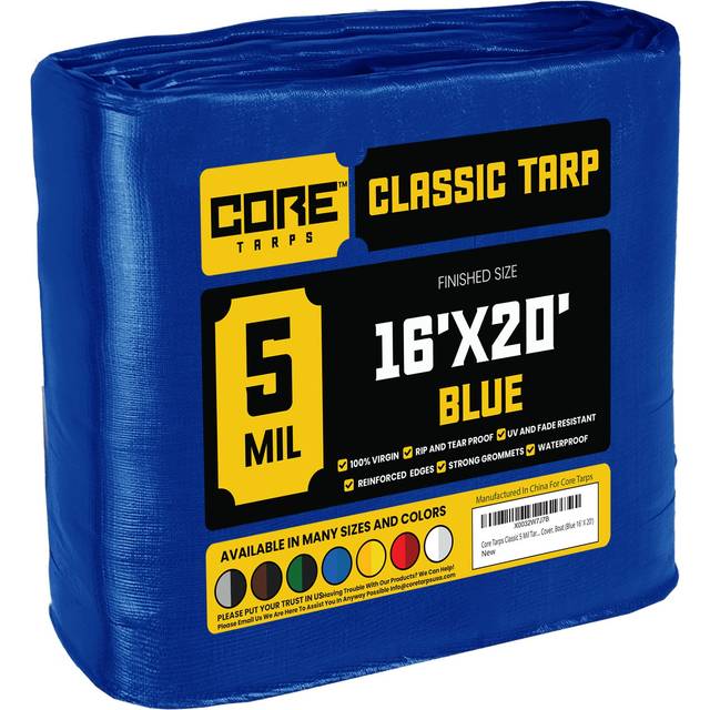 Core Tarps Classic 5 Mil Tarp Cover  Waterproof  UV Resistant  Rip and Tear Proof  Poly Tarpaulin with Reinforced Edges for Roof  Camping  Patio  Pool