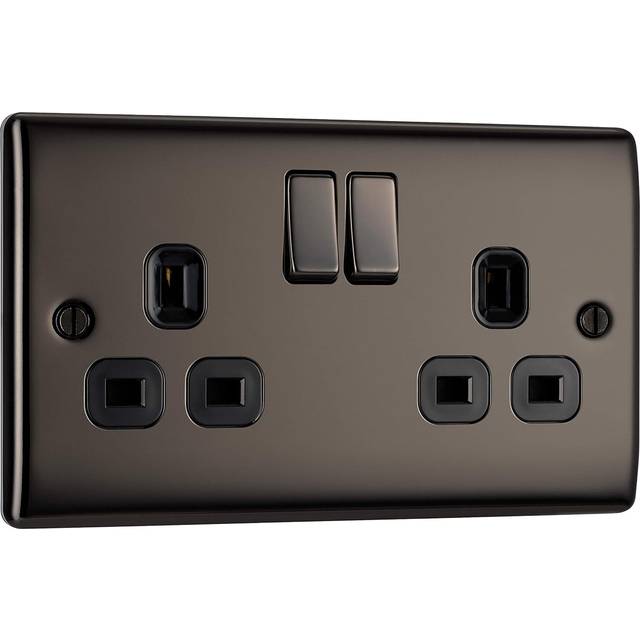 BG Nexus Metal Black Nickel Double Switched 13A Power Socket - Black Insert - NBN22B