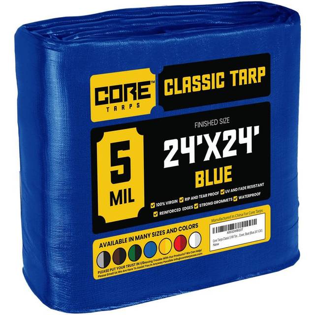 Core Tarps Classic 5 Mil Tarp Cover  Waterproof  UV Resistant  Rip and Tear Proof  Poly Tarpaulin with Reinforced Edges for Roof  Camping  Patio  Pool