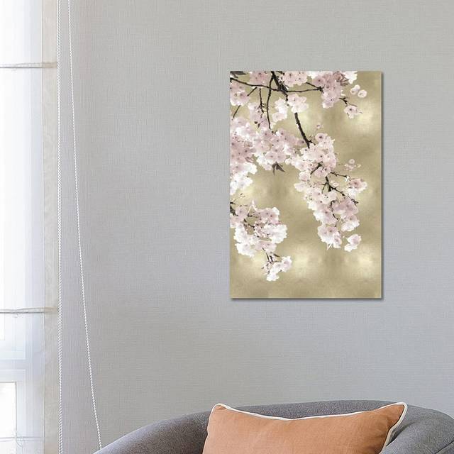 Pink Blossoms on Gold I - Wrapped Canvas Photograph (66.04 cm H x 45.72 cm W)