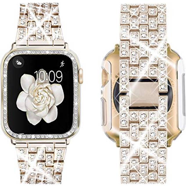 SUPOIX Compatible with Apple Watch Band 40mm + Case  Women Jewelry Bling Diamond Rhinestone Replacement Metal Strap &Soft TPU Protector Case for iWatc