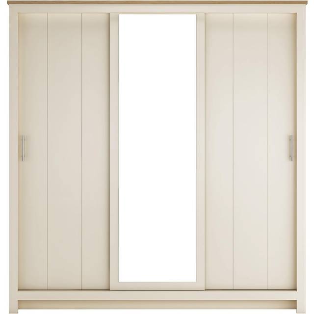 Lexington 3 Door Sliding Wardrobe with Mirror - Oak Veneer Sliding Door Wardrobe - Cream - Height: 181cm x Width: 173cm x Depth: 57.3cm - Neutral