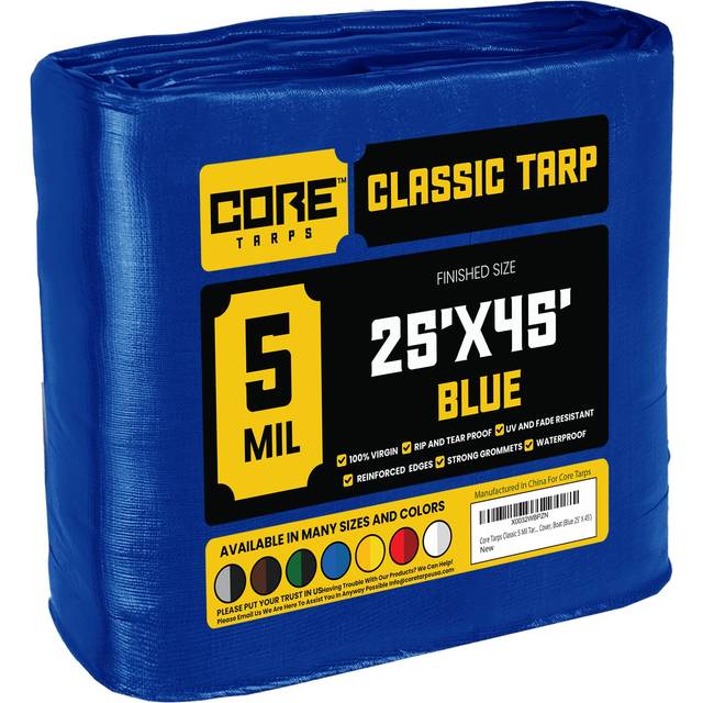 Core Tarps Classic 5 Mil Tarp Cover  Waterproof  UV Resistant  Rip and Tear Proof  Poly Tarpaulin with Reinforced Edges for Roof  Camping  Patio  Pool