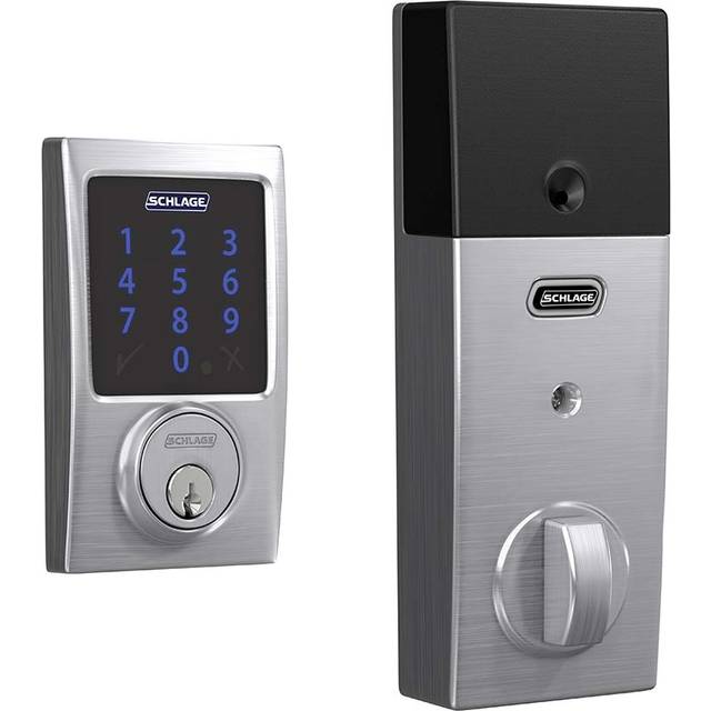 SCHLAGE BE469ZP CEN 626 Connect Smart Deadbolt With Alarm Inbuilt Century Trim In Satin Chrome