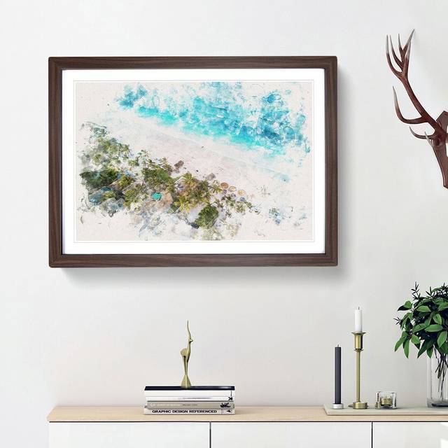 Washed Up In Tulum Mexico Watercolour - Print - Walnut (45cm H x 63cm W x 2cm D)