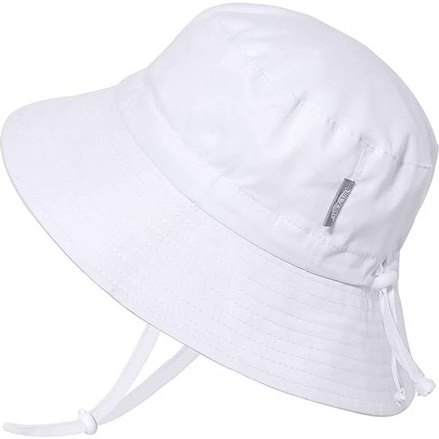 JAN & JUL Summer Toddler Bucket Hat with Strap, Foldable (L: 2-5T, White)