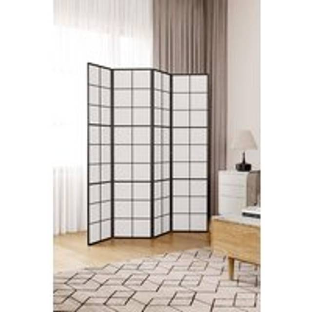 4-Panel Solid Wood Folding Screen Room Divider - Black - One Size