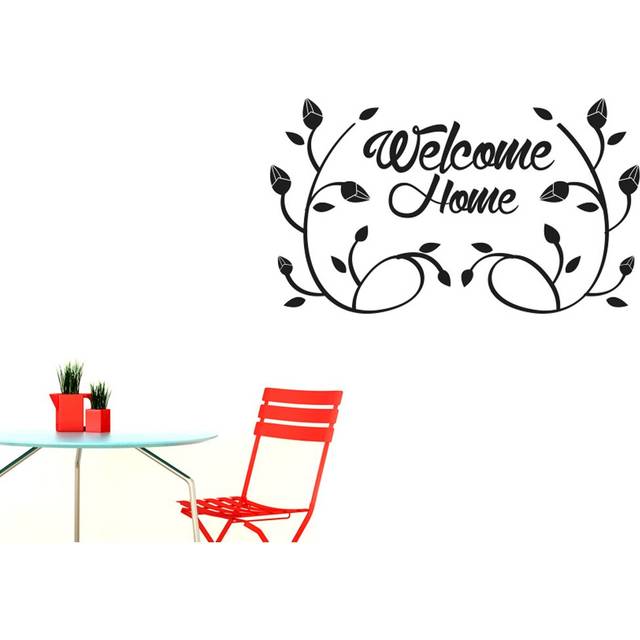 Welcome Home Flower And Vines Wall Sticker - Black (Medium)