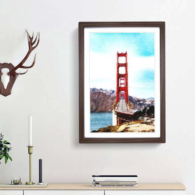 Golden Gate Bridge - Picture Frame Painting Print - Walnut Framed (45cm H x 33cm W x 2cm D)