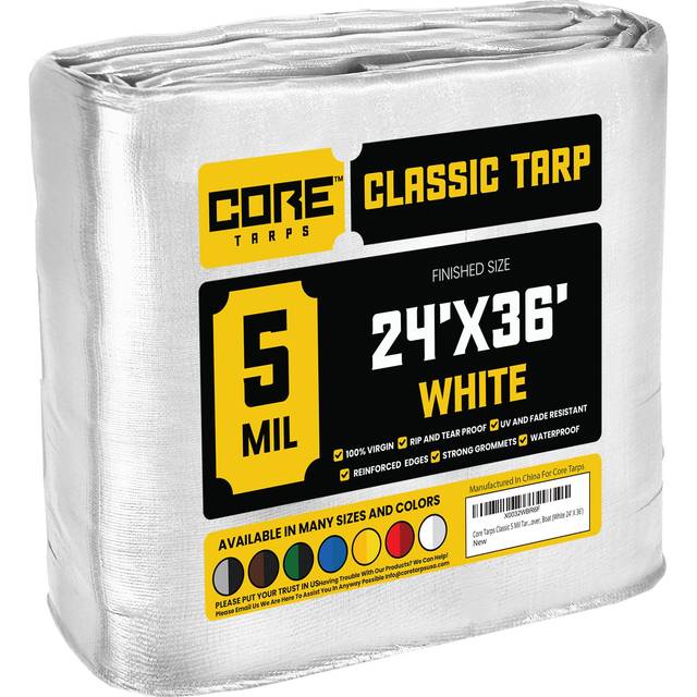 core Tarps classic 5 Mil Tarp cover  Waterproof  UV Resistant  Rip and Tear Proof  Poly Tarpaulin with Reinforced Edges for Roof  camping  Patio  Pool