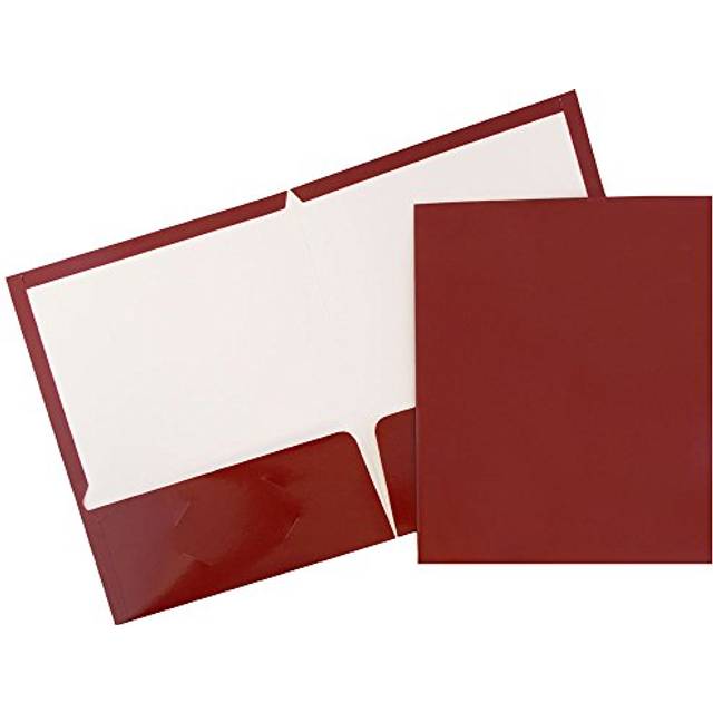 JAM PAPER Laminated Two Pocket Glossy Folders - Maroon Red - 3/Pack