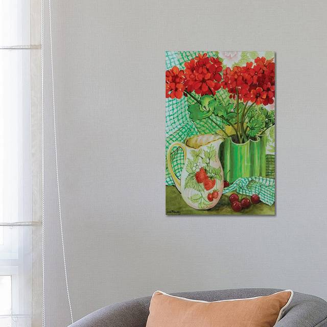 Red Geranium With The Strawberry Jug And Cherries (66.04cm H X 45.72cm W)