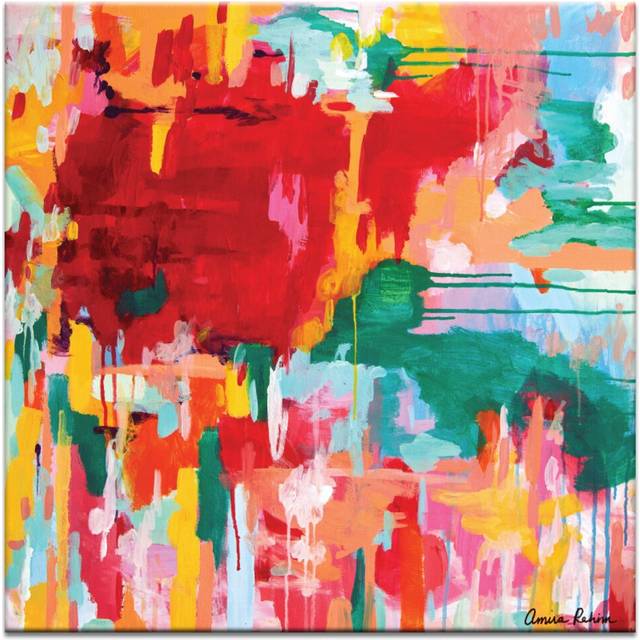 &#39;Happy not Hippy&#39; by Amira Rahim Art Print on Wrapped Canvas - Green;Red (76cm H x 76cm W x 3.8cm D)