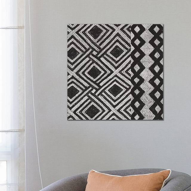 Kuba Cloth Mat III, B and W - Wrapped Canvas Graphic Art (66.04cm H x 66.04cm W x 3.81cm D)