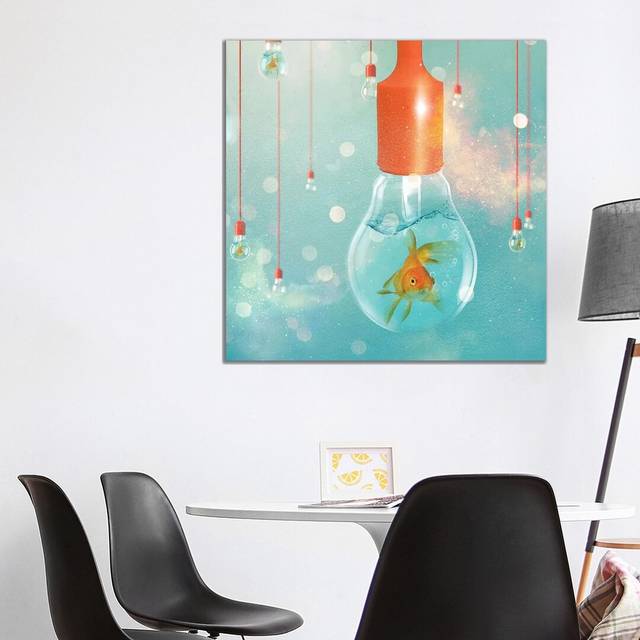 Goldfish Ideas II by Vin Zzep - Graphic Art Print on Canvas - Wrapped Canvas (93.98 cm H x 93.98 cm W x 3.175 cm D)