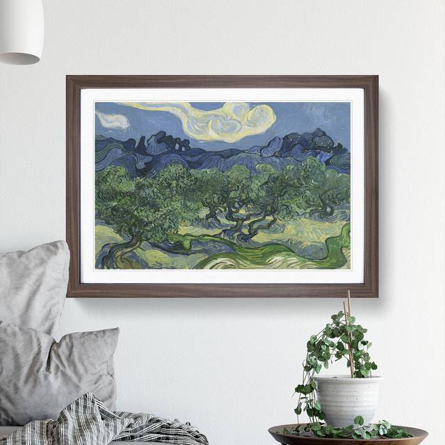 The Olive Trees by Vincent Van Gogh - Picture Frame Painting - Walnut Framed (36cm H x 48cm W x 2cm D)