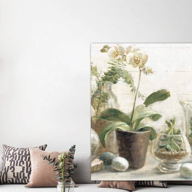 Greenhouse Orchids on Shiplap III by Danhui Nai - Wrapped Canvas Graphic Art Print (93.98 cm H x 93.98 cm W x 1.91 cm D)