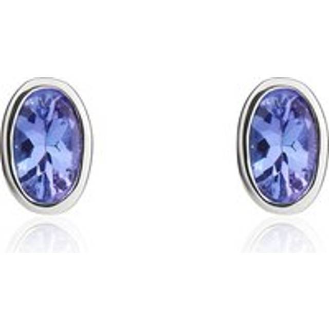 9ct White Gold Tanzanite 5x3mm Oval Rub Over Set Stud Earrings